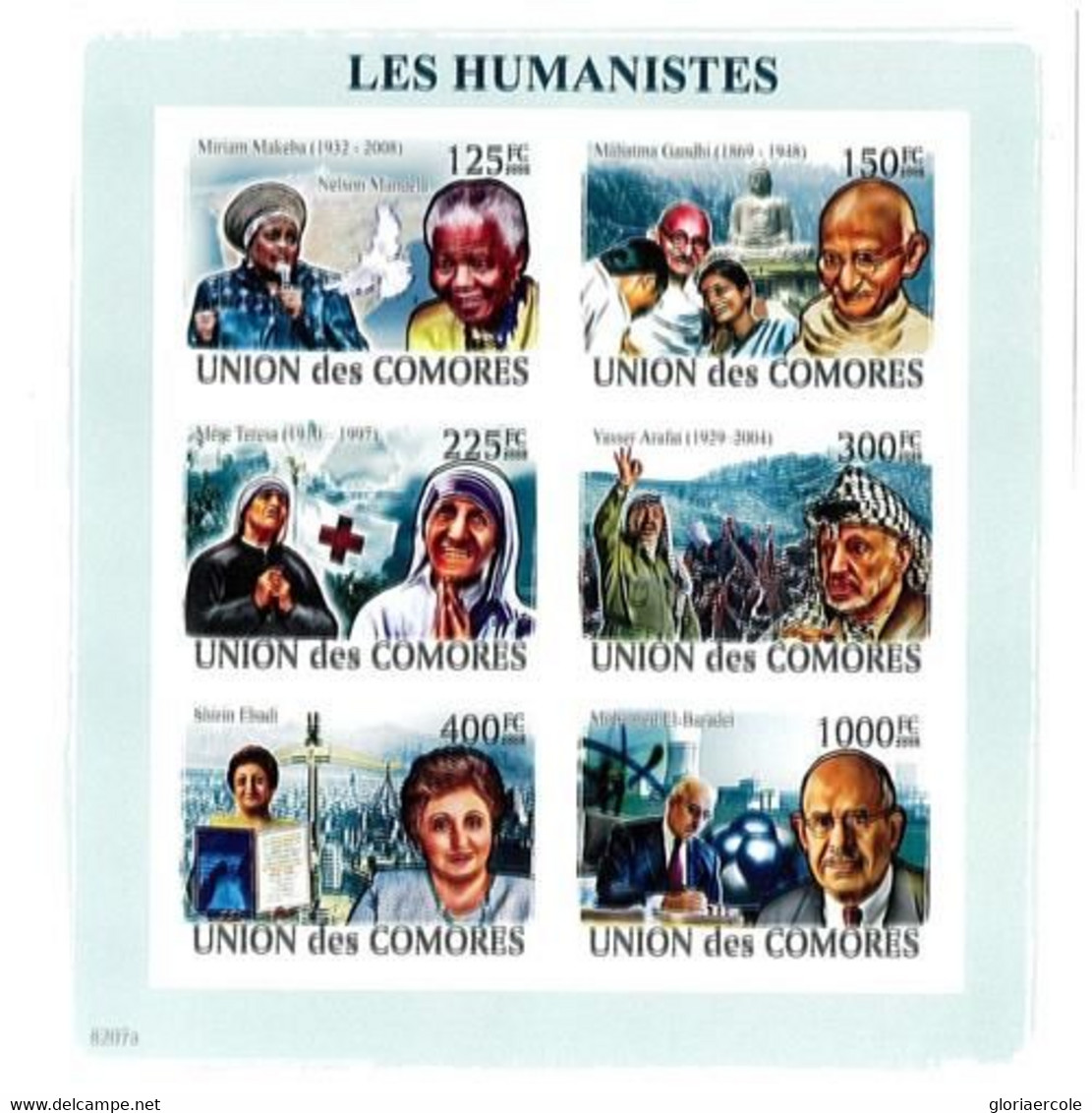 A0368 - COMORES  -  IMPERF 2008 Stamp SHEET: Mother Teresa GANDHI Arafat MANDELA - Madre Teresa