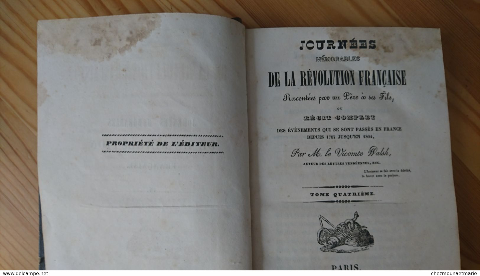 1840 WALSH JOURNEES DE LA REVOLUTION FRANCAISE - SIGNATURE DE M. MORAT CURE A VILLENEUVE LA RIVIERE 66