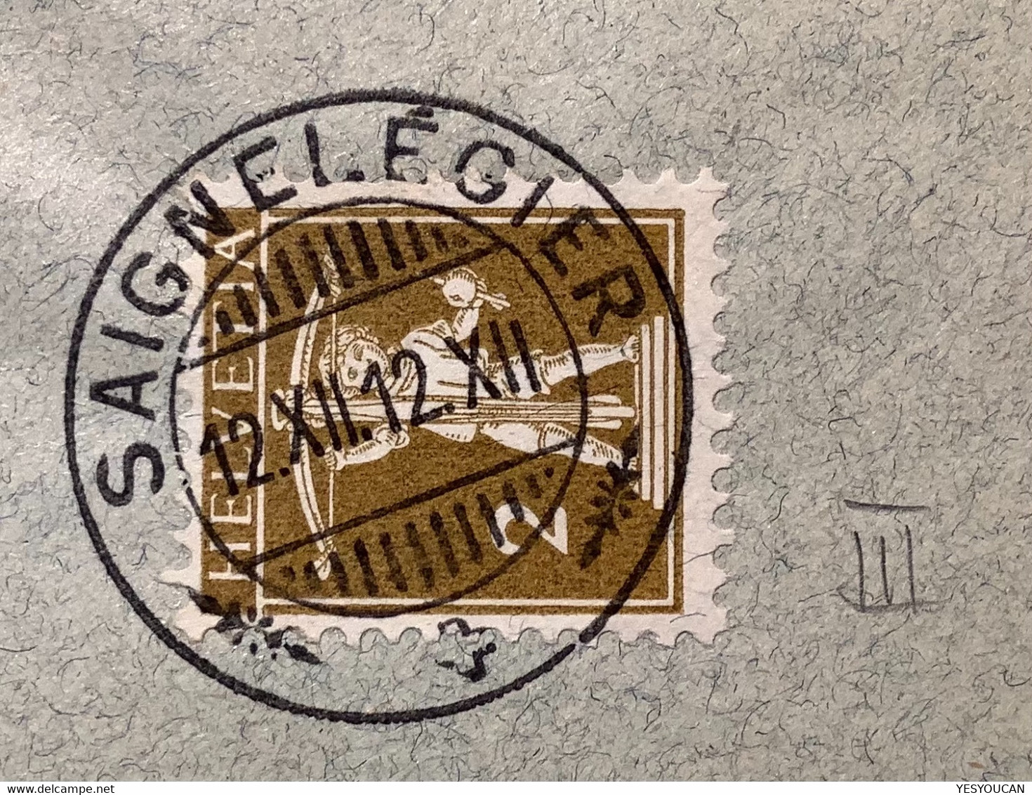 SAIGNELÉGIER 12.12.12.12 Seltene SCHNAPSZAHL 1912 Brief ZNr 123 III (Schweiz JU JURA Tellknabe - Lettres & Documents
