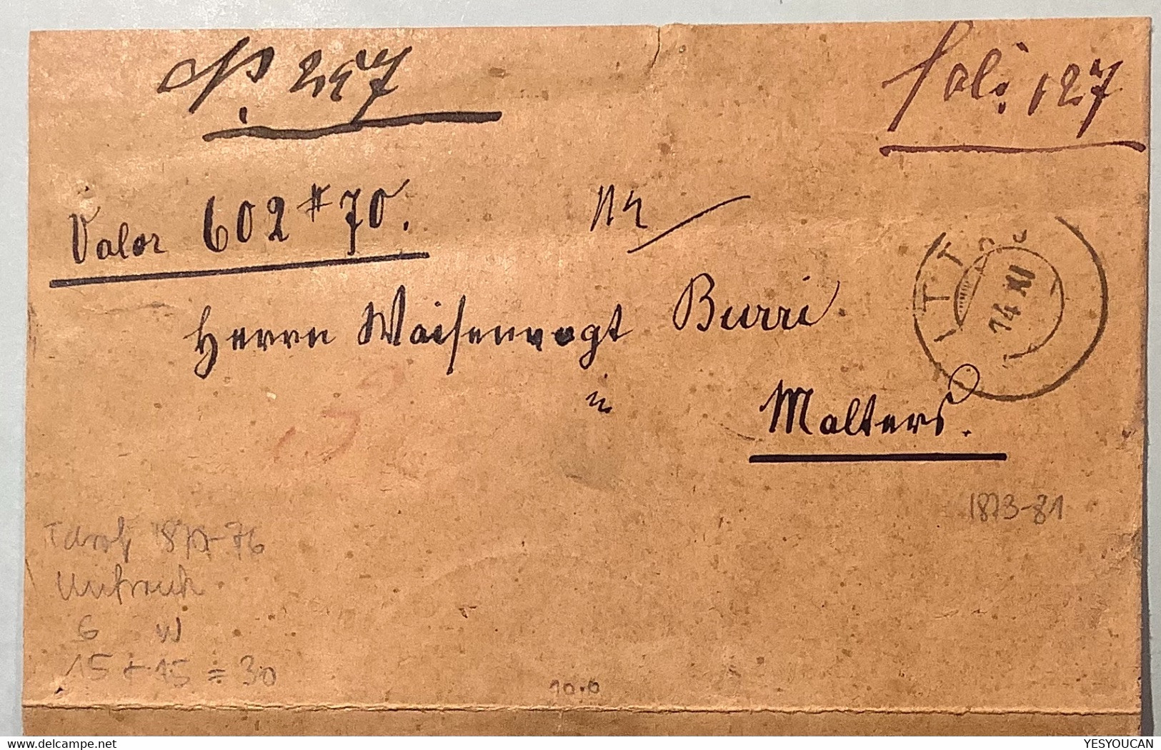 LITTAU (LU) Seltener Unfrankierter WERTBRIEF ~1873-81  (Schweiz Brief Zwergstempel Luzern - Storia Postale