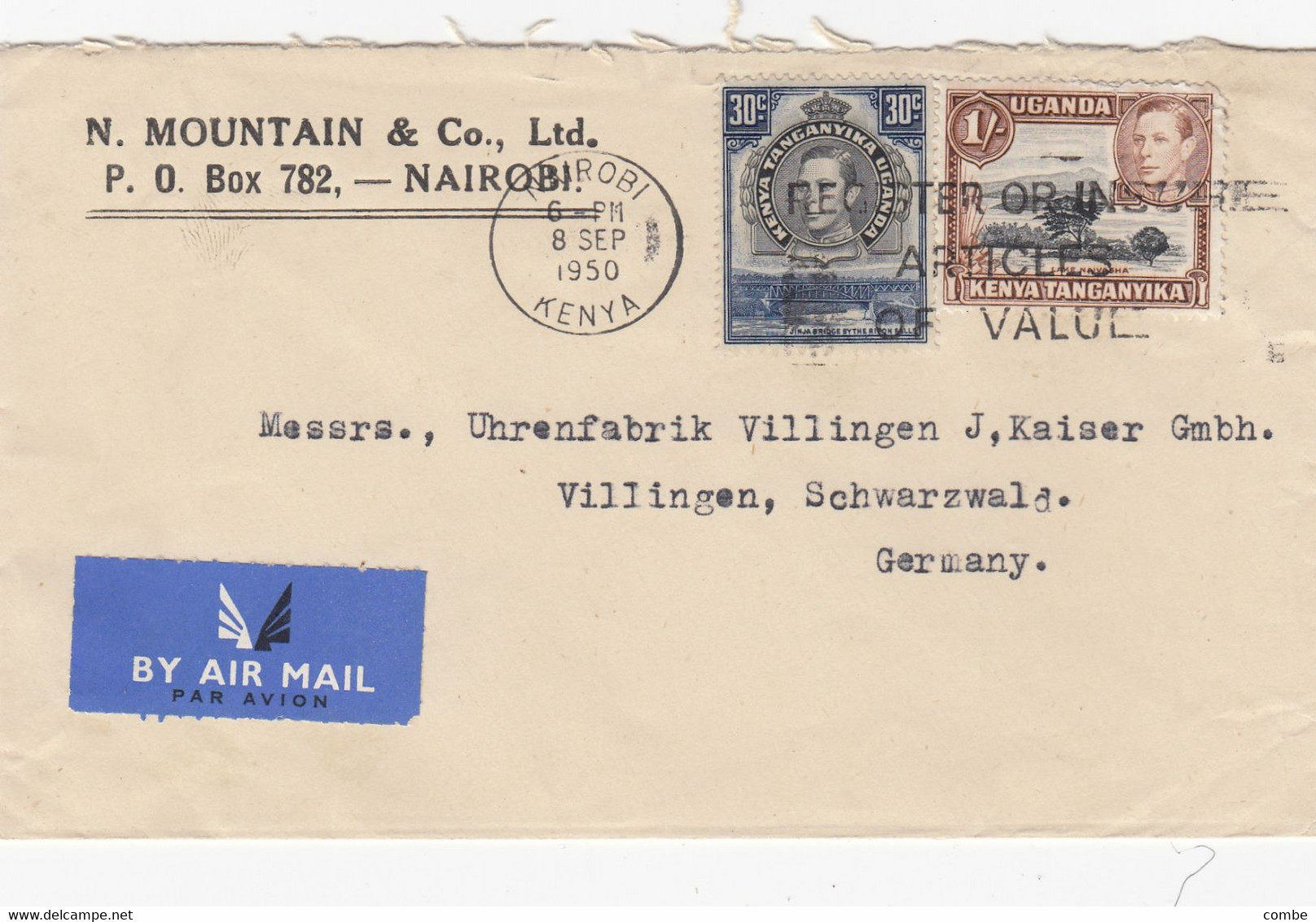 COVER. NAIROBI 1950. BY AIR MAIL. TO GERMANY - Other & Unclassified