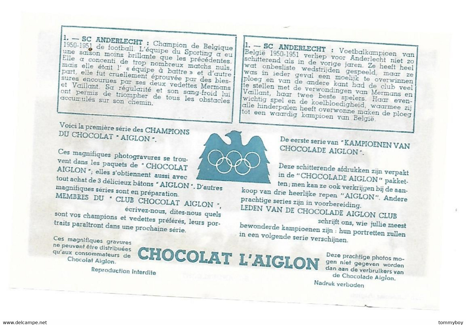 Chromo Chocolat Aiglon, Voetbal Football , FC Liègeois - FC Luik - Aiglon