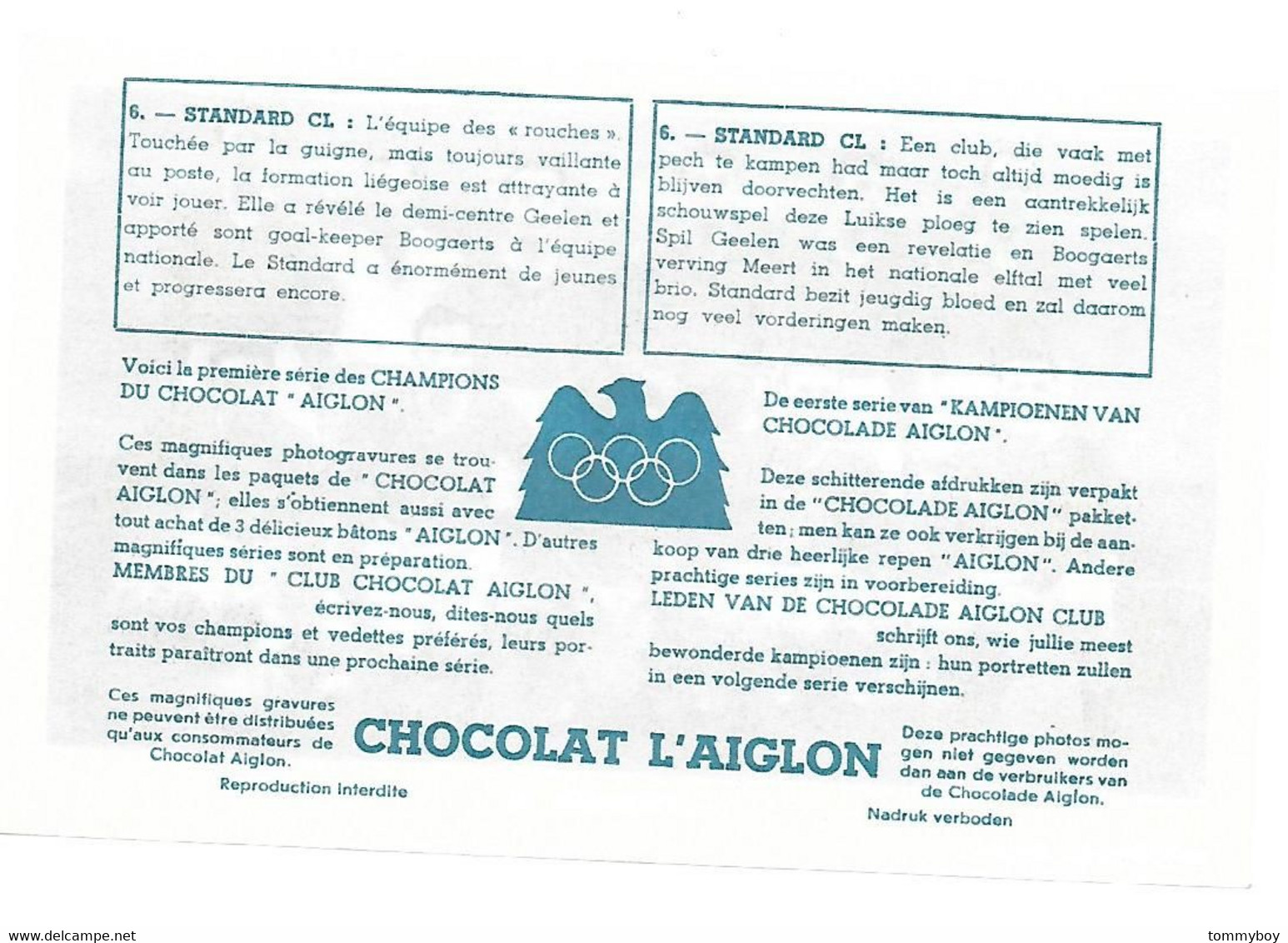 Chromo Chocolat Aiglon, Voetbal Football , Standard CL - Aiglon