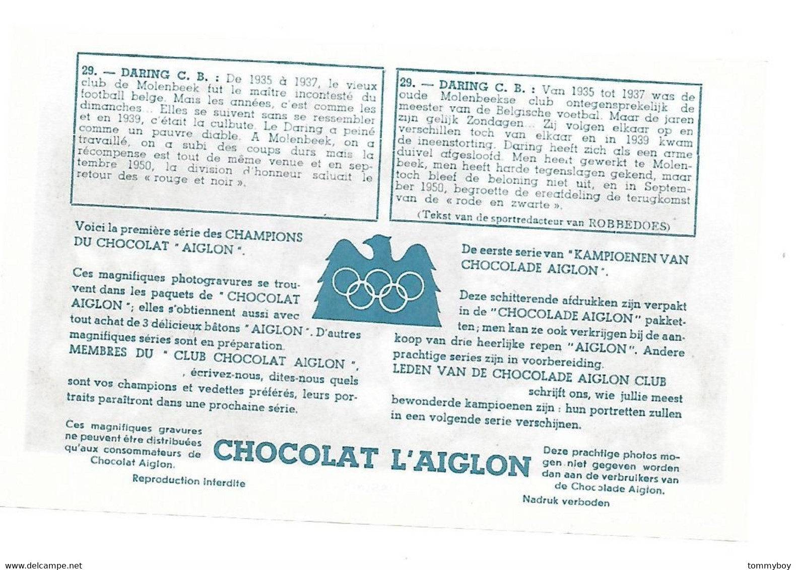 Chromo Chocolat Aiglon, Voetbal Football , Daring C.B. - Aiglon