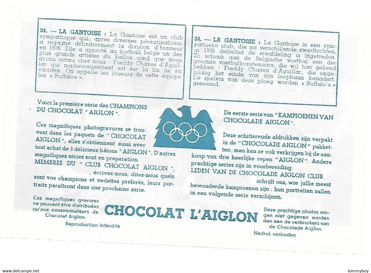 Chromo Chocolat Aiglon, Voetbal Football , La Gantoise - Aiglon