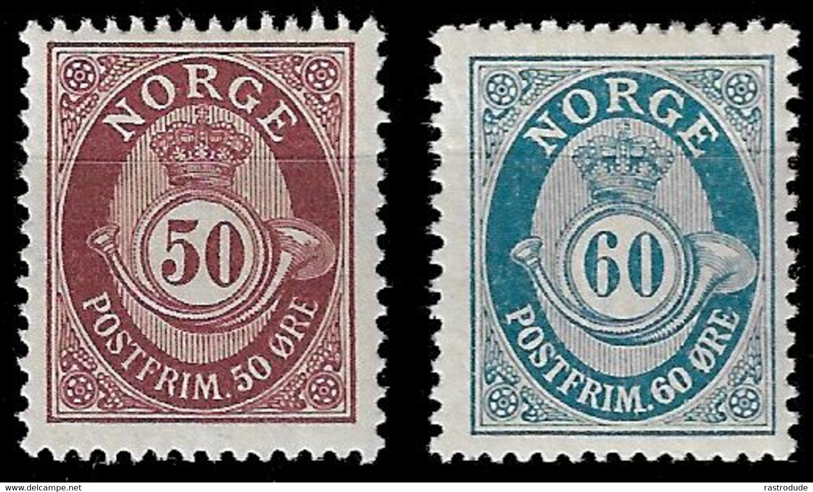 1878 NORWAY SKUGGAT POSTHORN 50ÖRE + 60ÖRE UNUSED. FAZIT 32/33.KAT. 75€ - Ongebruikt