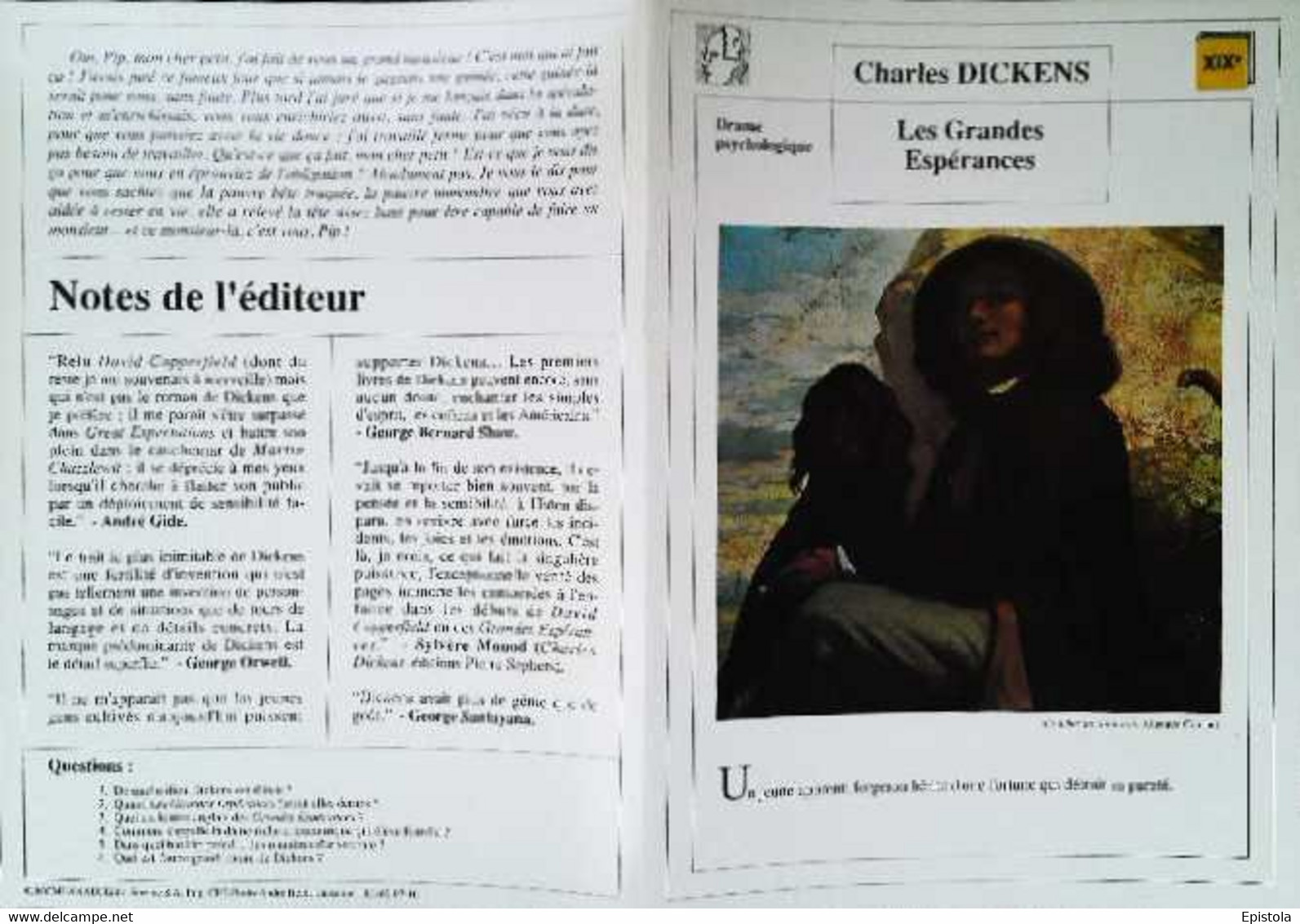 ►   Fiche   Litterature  Dickens  Les Grandes Espérances Courbet Au Chien Noir - Didactische Kaarten