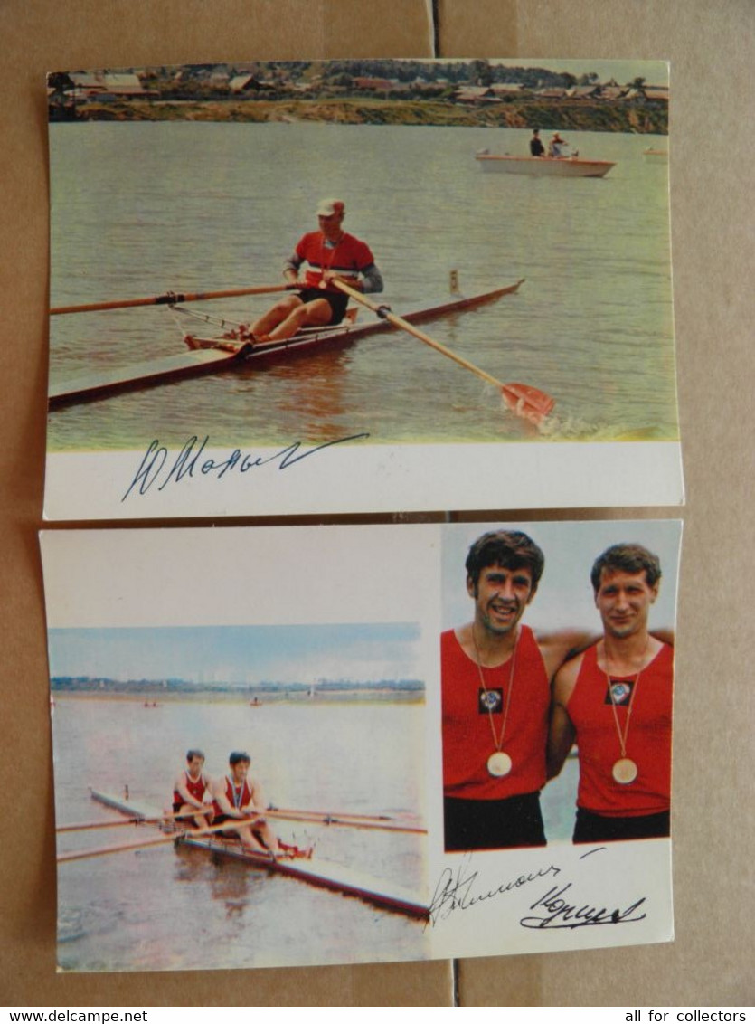 2 Cards Post Card Ussr Sport 1974 Autograph Signature Champion Rowing - Canottaggio