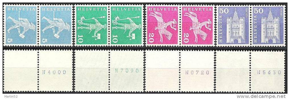 Schweiz Suisse 1964: Rollen-Rouleaux-Coil Zu 355/363RL Mi 696/704Ry Yv 643/651 Avec+sans Numéro Se-tenant (Zu CHF 38.50) - Coil Stamps