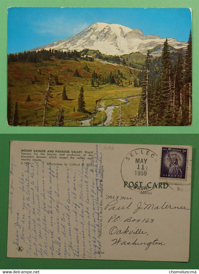 1959 Cancelled PC Washington Rainier National Park Mount Rainier And Paradise Valley Mont Montagne Mountain - Tacoma