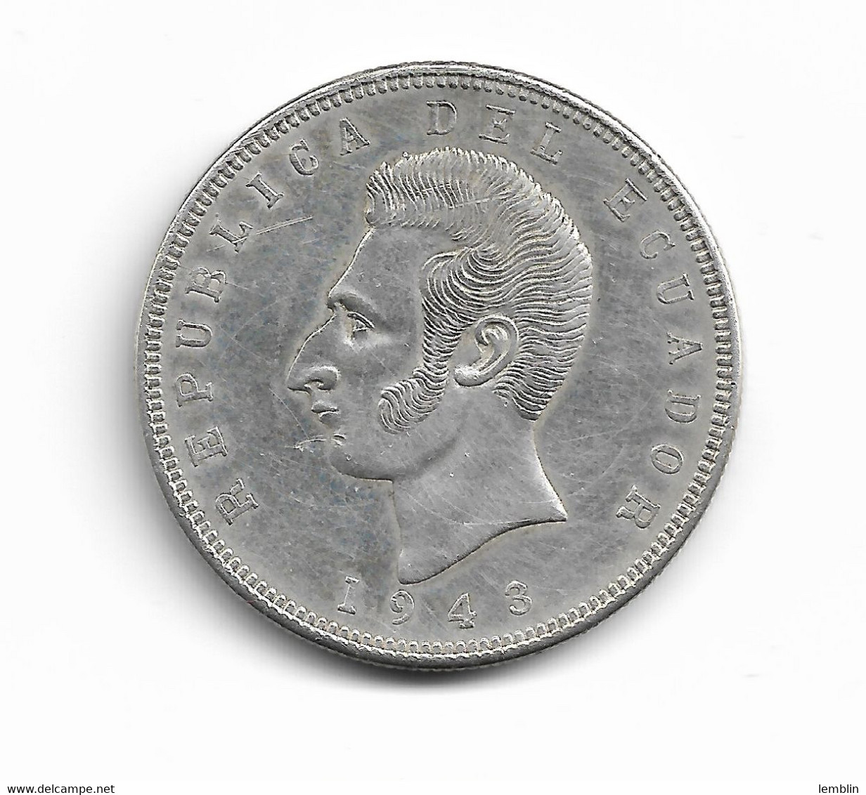 EQUATEUR - 5 SUCRES 1943 ARGENT - Ecuador