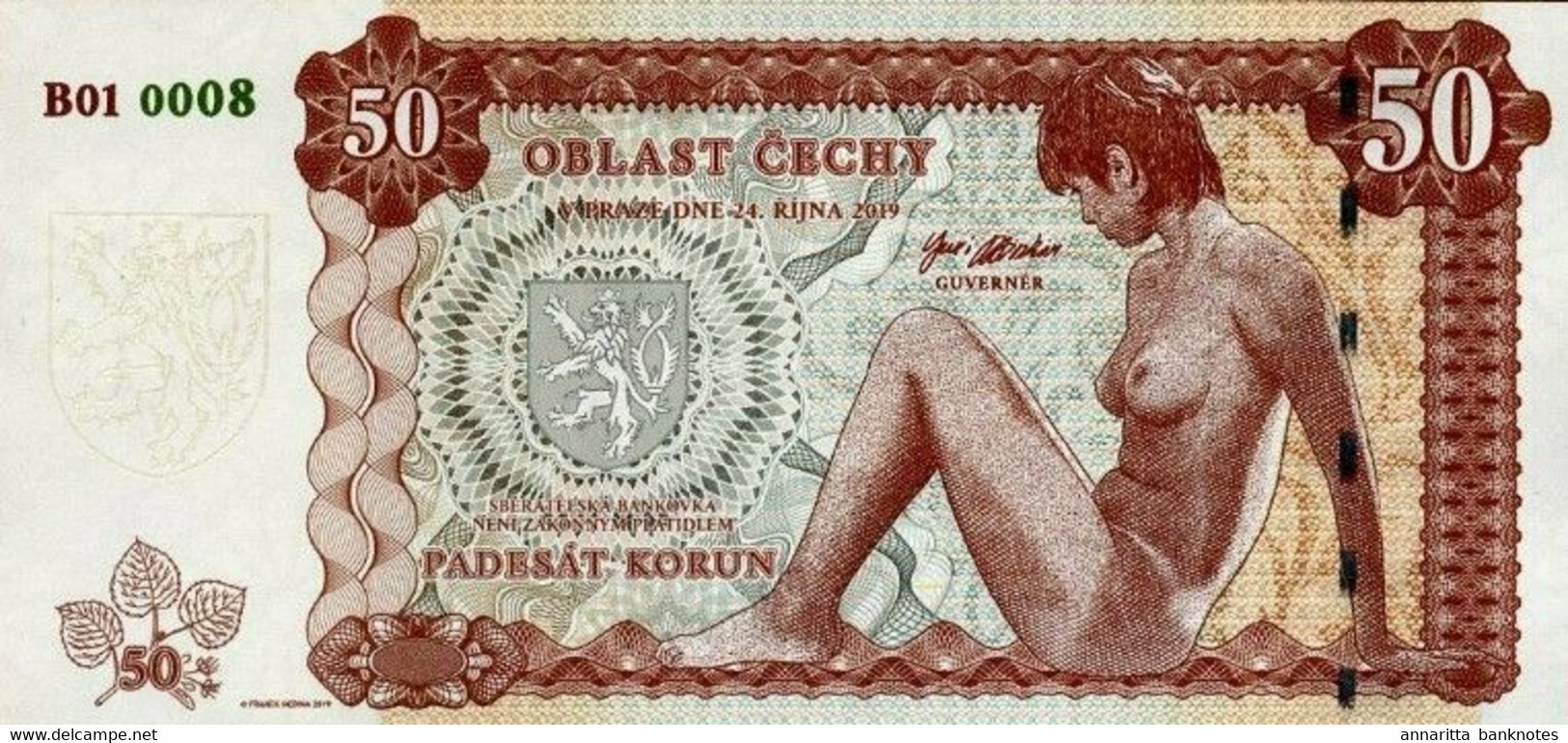 Bohemia, 50 Korun, Private Issue Essay, 2019, Limited Issue, Nude Allegory UNC - República Checa