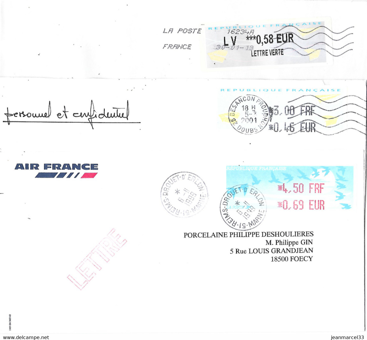 Vignettes D'affranchssements, 3 Enveloppes Commerciales Entières - Covers & Documents