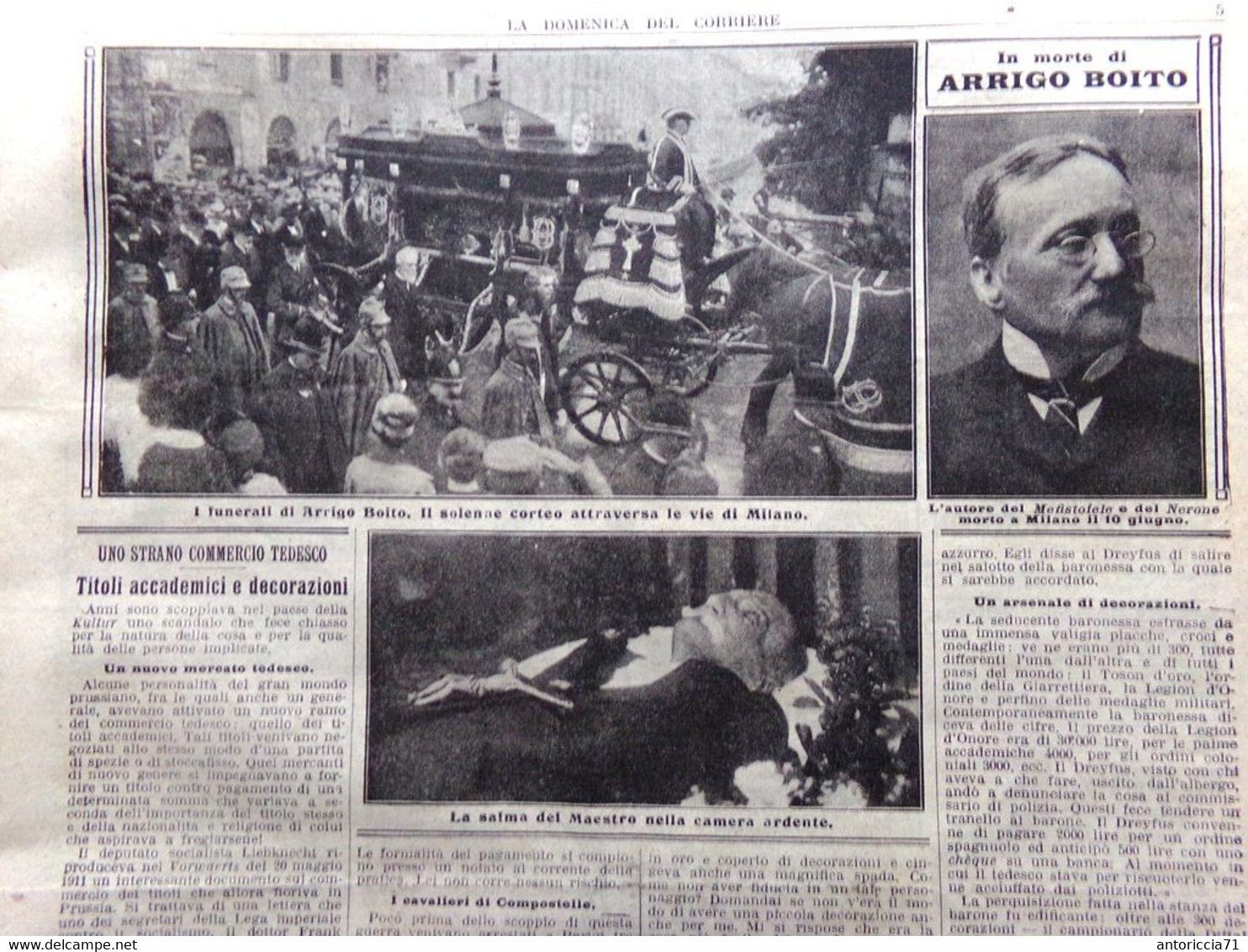 La Domenica Del Corriere 23 Giugno 1918 WW1 Morte Arrigo Boito Luigi Rizzo Croce - Guerra 1914-18