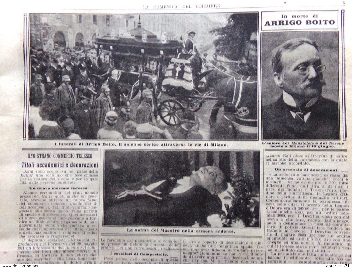 La Domenica Del Corriere 23 Giugno 1918 WW1 Morte Arrigo Boito Luigi Rizzo Croce - War 1914-18