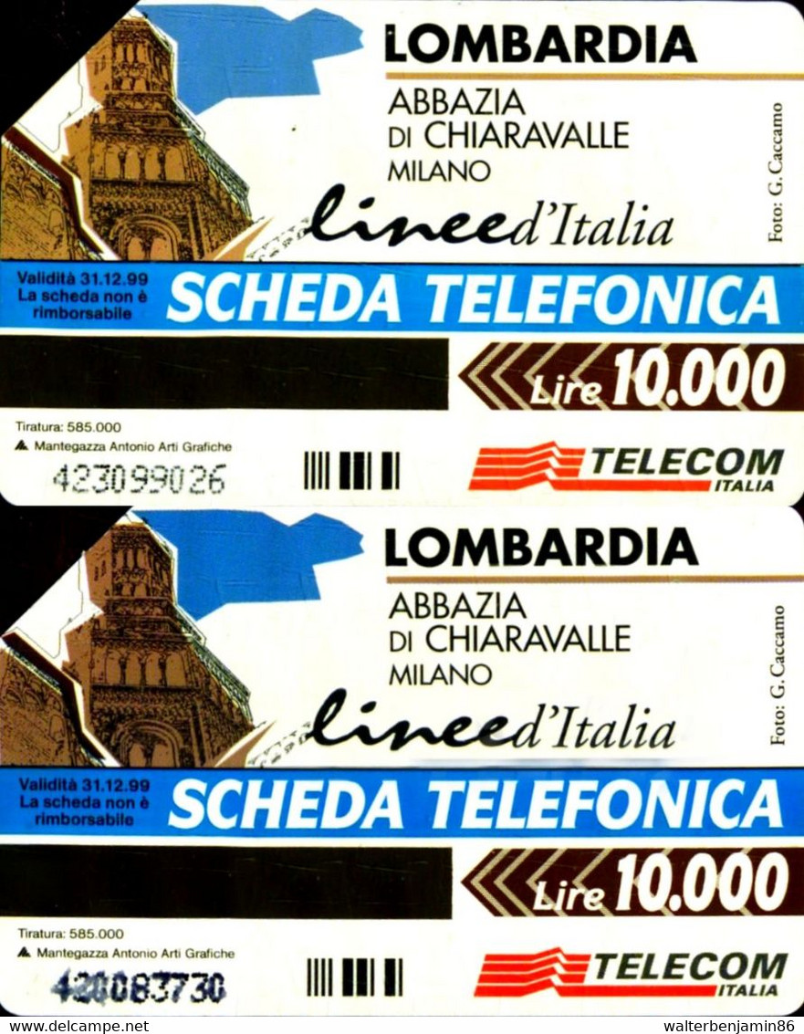 G 736 C&C 2799 2 SCHEDE TELEFONICHE USATE LINEE D' ITALIA LOMBARDIA VARIANTE  COLORE DIVERSO - Errori & Varietà