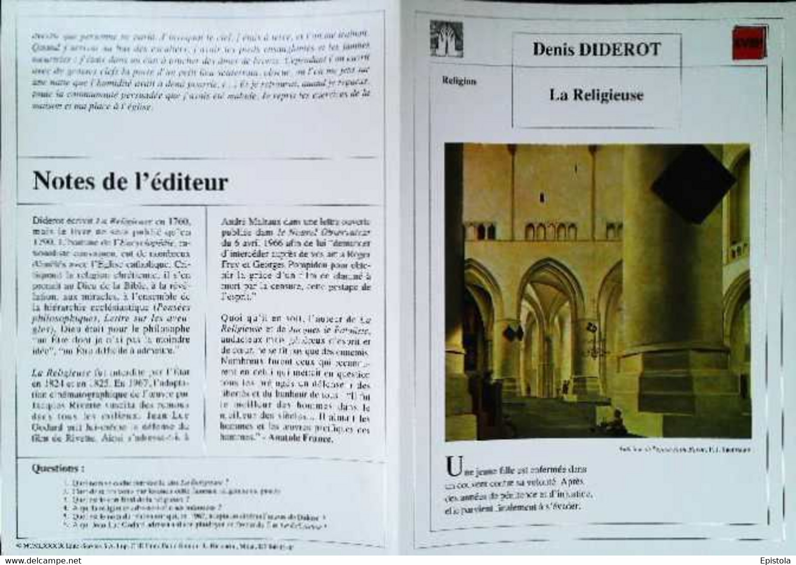 ►   Fiche   Litterature Diderot La Religieuse   Interieur église Saint Bavon  P J Saenredam - Didactische Kaarten