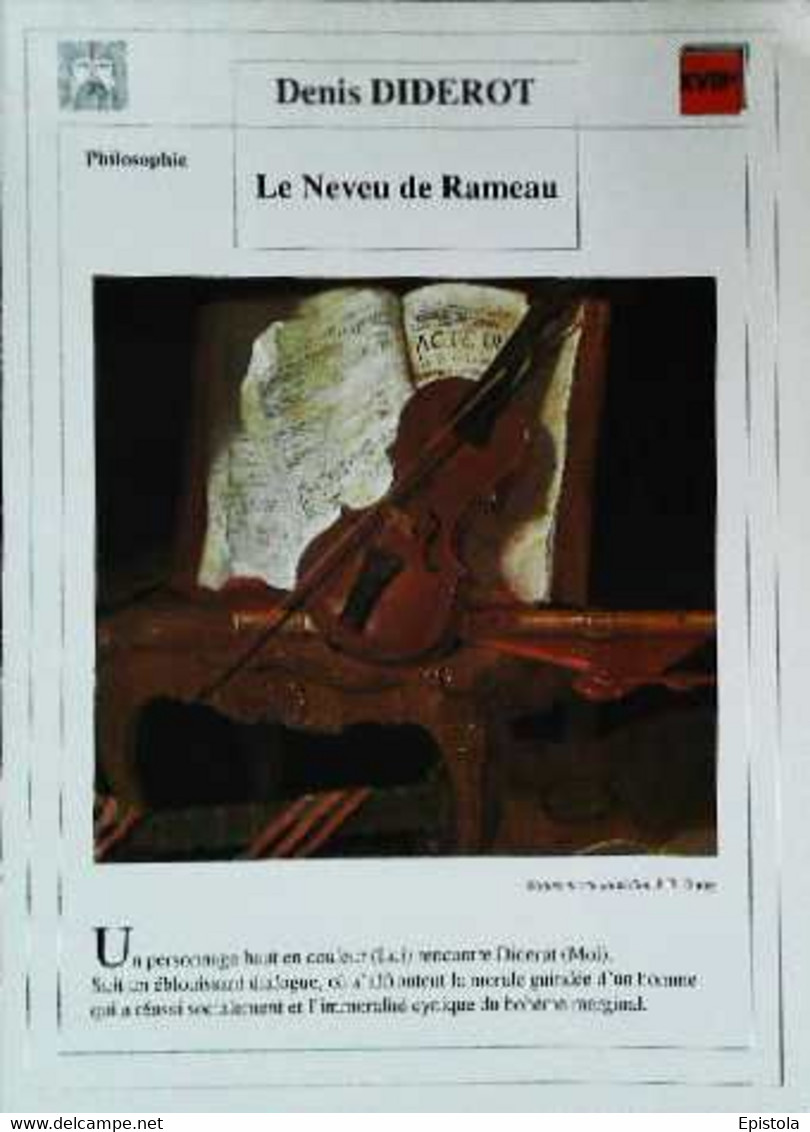 ►   Fiche   Litterature   Diderot   Le Neveu De Rameau  Nature Morte Violon J B Oudry Partition - Didactische Kaarten