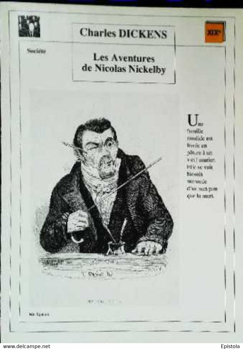 ►   Fiche   Litterature  Charles Dickens Les Aventures De Nicolas  Nickelby  MR Squeers - Didactische Kaarten