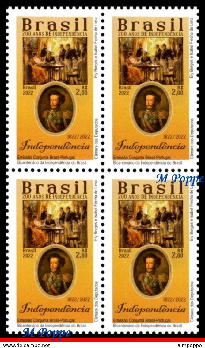 Ref. BR-V2022-09-Q BRAZIL 2022 HISTORY, 200 YEARS INDEPENDENCE,, WITH PORTUGAL, D.PEDRO I, BLOCK MNH 4V - Unused Stamps