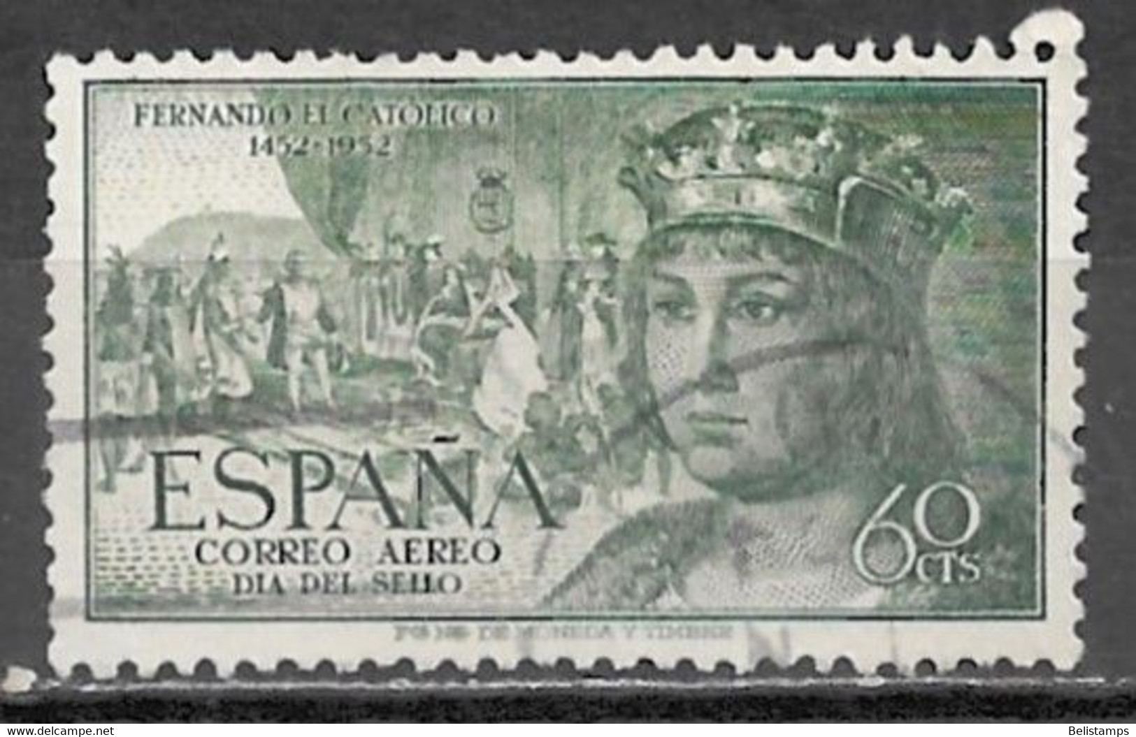 Spain 1952. Scott #C139 (U) Ferdinand The Catholic And Columbus Presenting Natives - Gebruikt