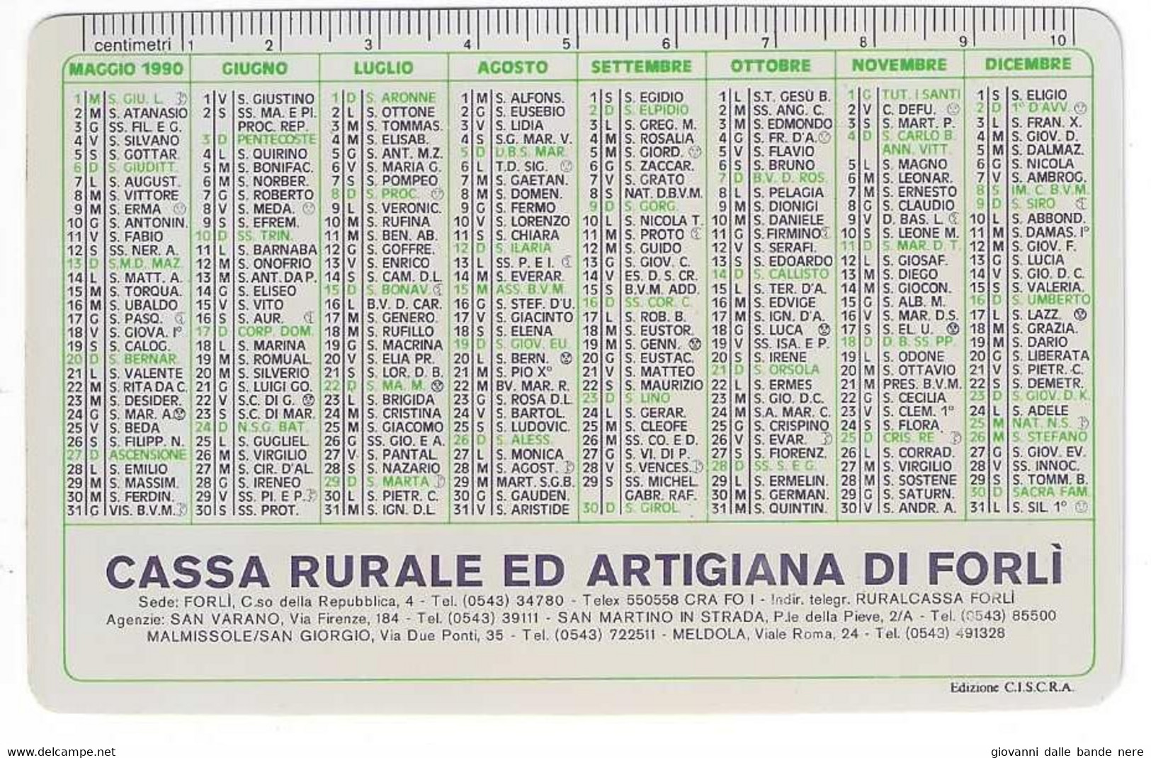 Calendarietto Cassa Rurale Ed Artigiana 1990 - Calendario - Small : 1981-90