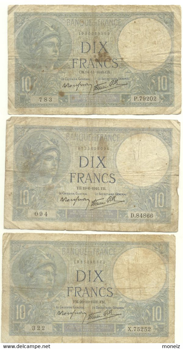 5 X BILLETS 10 FRANCS  MINERVE 1939 1940 1941 - 10 F 1916-1942 ''Minerve''