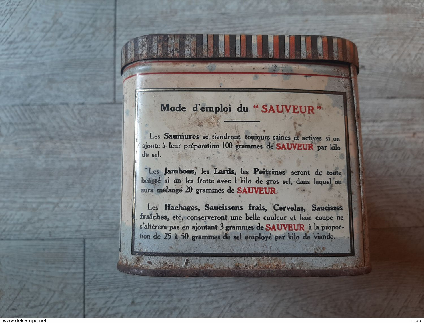 Boîte Ancienne En Tôle Le Sauveur Daburon Spécial Pour La Conservation Préparation Du Saumurage Salage Charcuterie - Boîtes