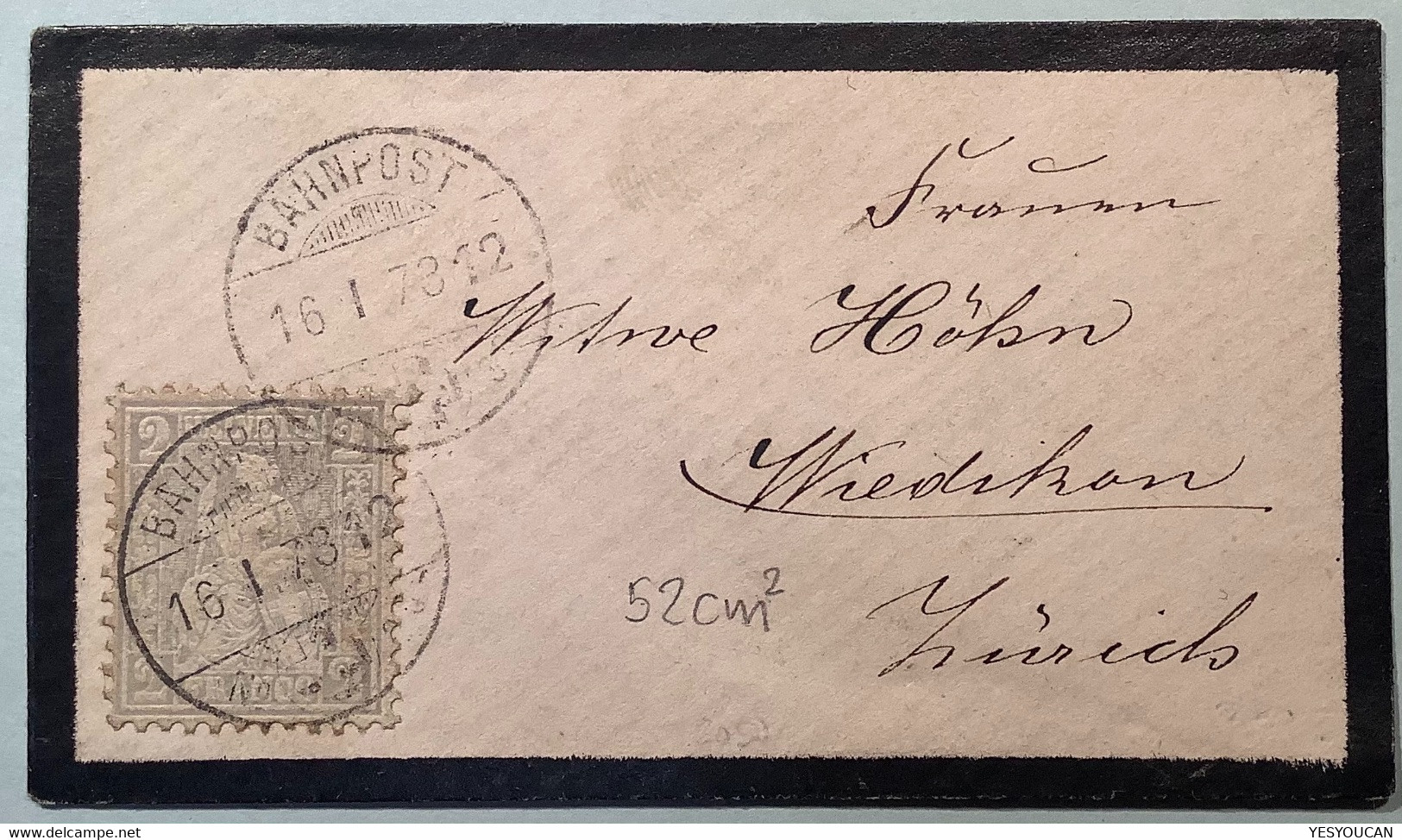 BRIEFLI / LETTRE MINIATURE: #28 BAHNPOST 1873 Luxus Brief  (Schweiz 1862 Sitzende Helvetia Mini Mourning Cover Enveloppe - Storia Postale