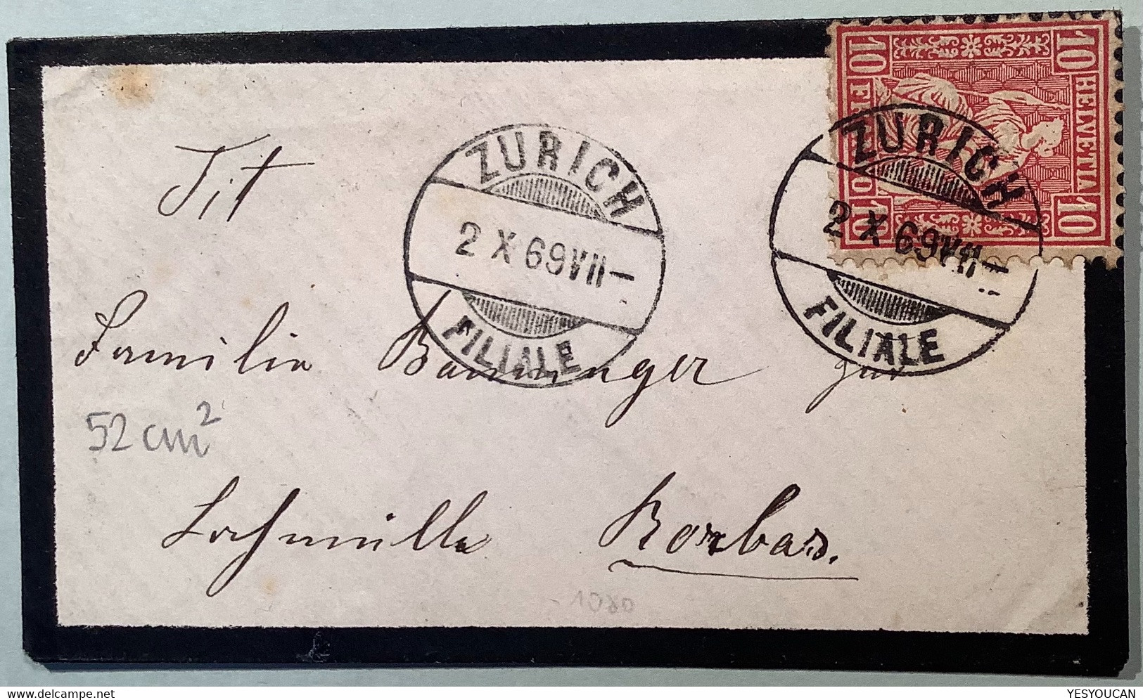 BRIEFLI / LETTRE MINIATURE: ZNr 38 ZURICH 1869 Luxus Brief (Schweiz 1867 Sitzende Helvetia Mini Mourning Cover Enveloppe - Brieven En Documenten