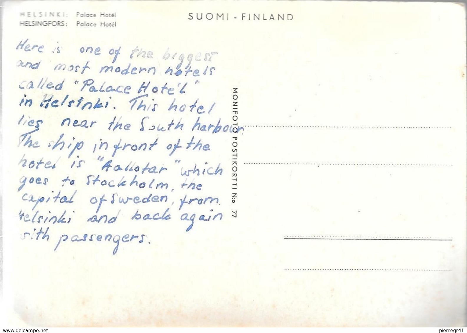 CPA-1950--FINLANDE-HELSINKI -HOTEL PALACE-Devant Le  Paquebot AALLOTAR-TBE/RARE - Finland