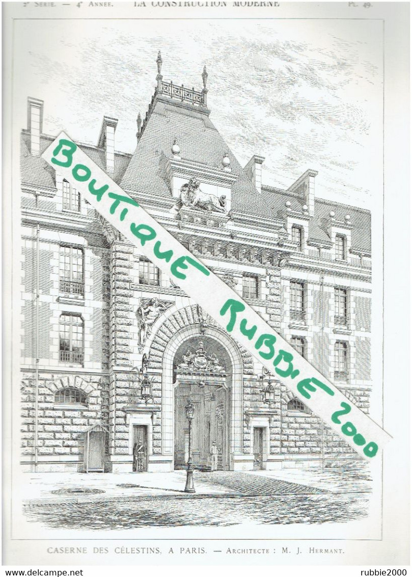 DESSIN 1898 PARIS 4° CASERNE DES CELESTINS GARDE REPUBLICAINE BOULEVARD HENRI IV RUE DE SULLY RUE DE L ARSENAL - Parigi