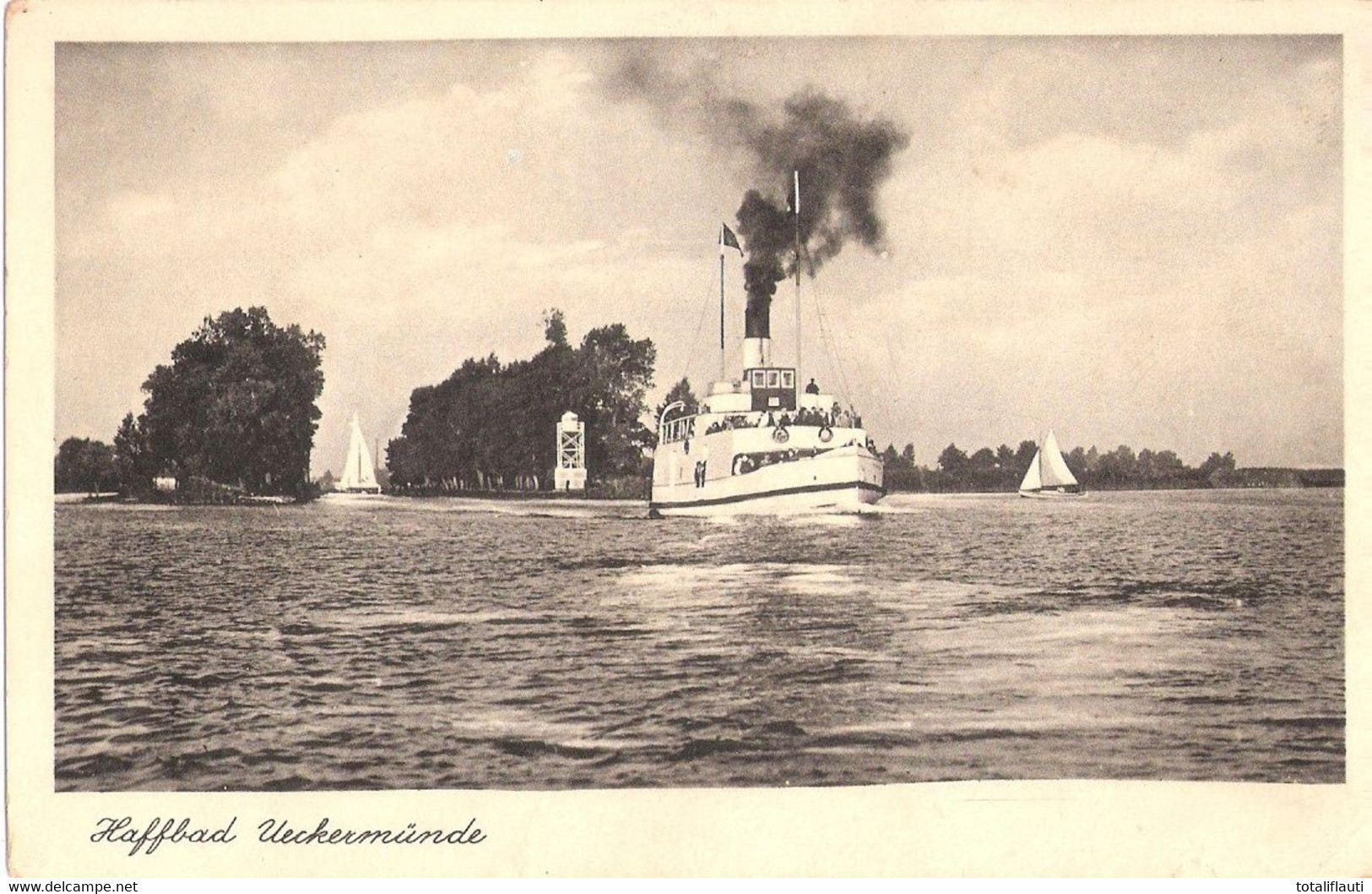 Haffbad UECKERMÜNDE Uckermark Ausfahrender Ausflugsdampfer Beeindruckend Ungelaufen - Ückermünde