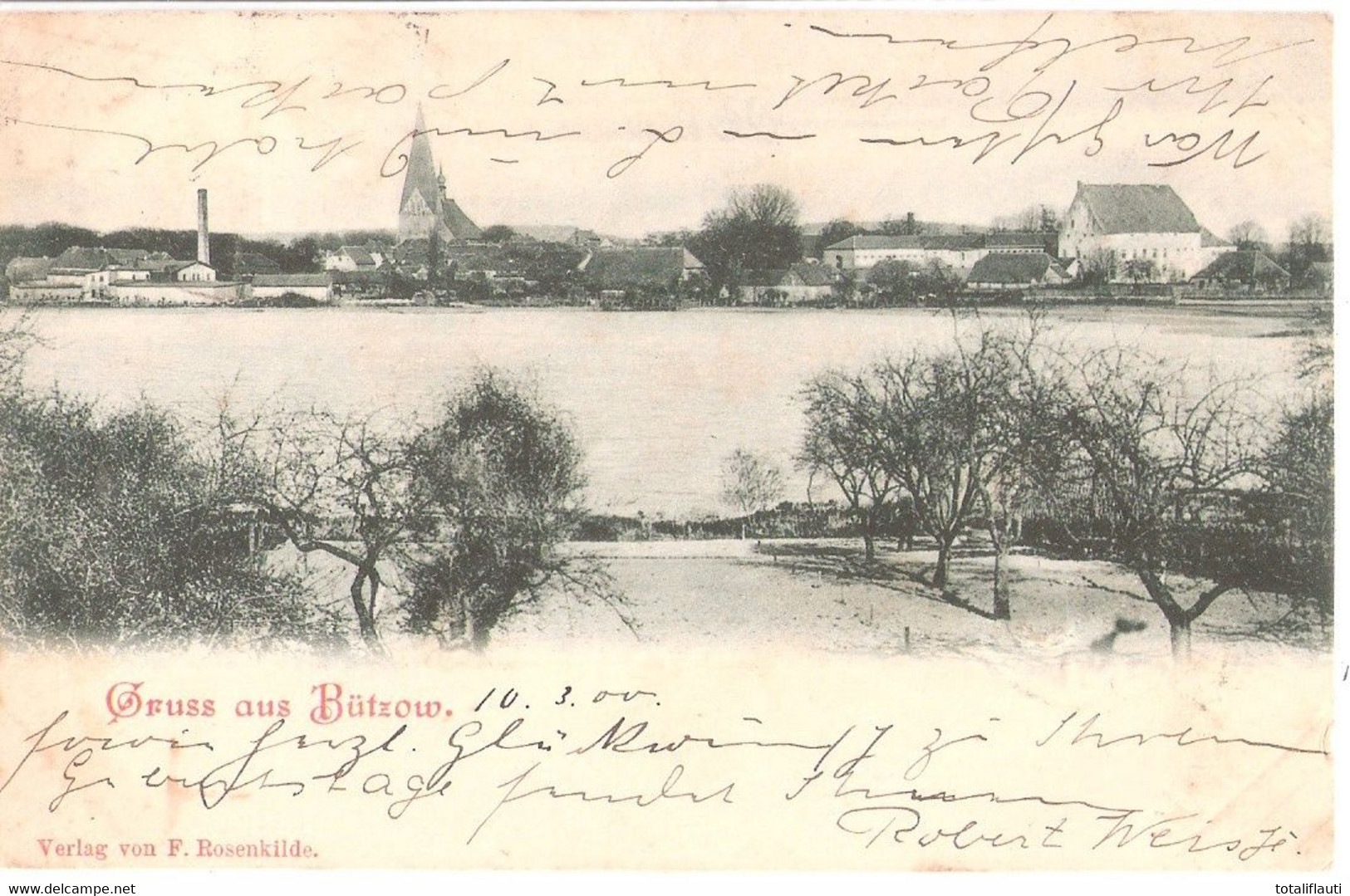 Gruss Aus BÜTZOW Mecklenburg Totale über Den See Zur Stadt Grünlich 10.3.1900 Gelaufen - Buetzow