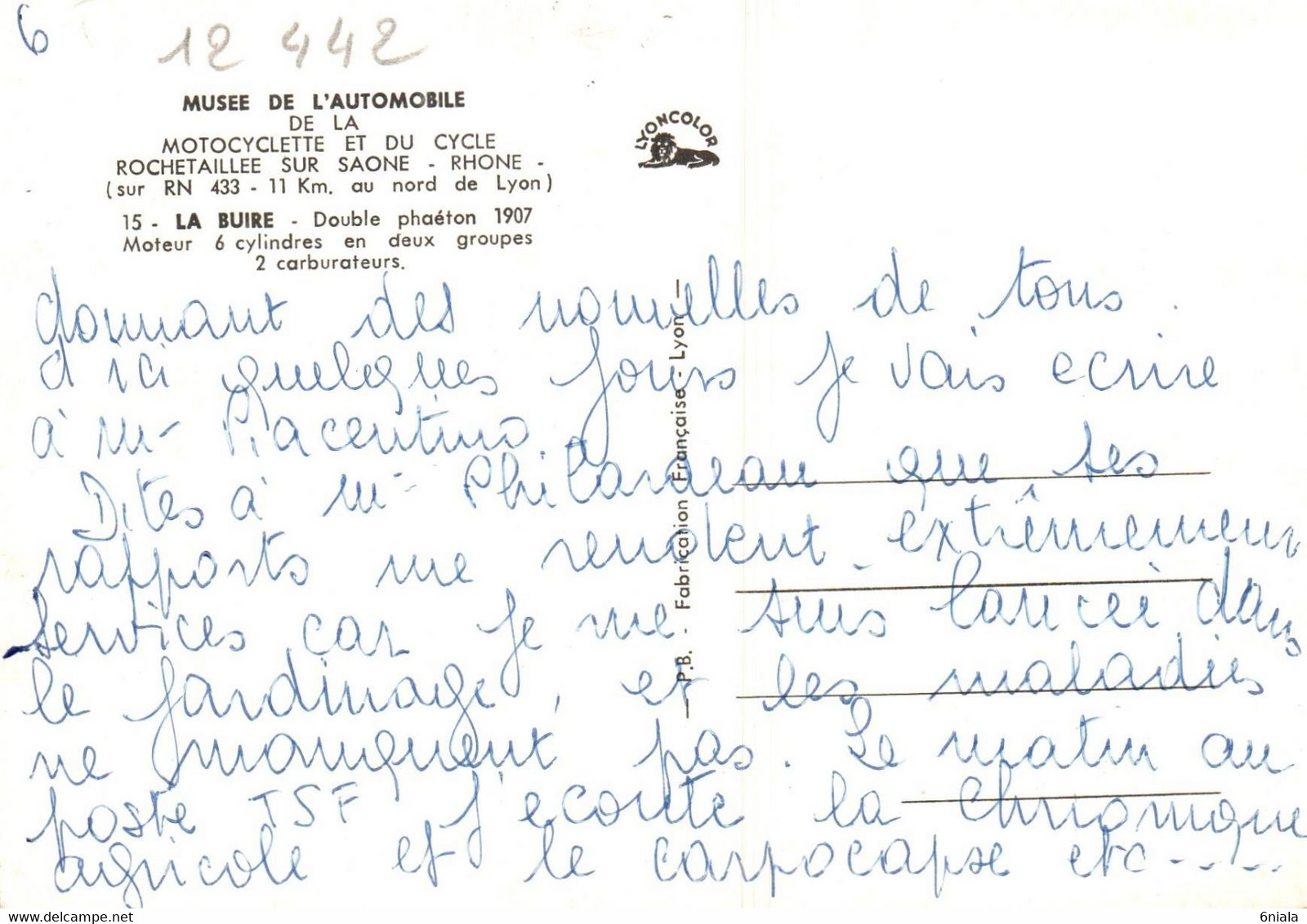 LA BUIRE  Double Phaéton 1907  N° 15      Voiture Automobile Française  Ancêtre   .  (Recto-verso) - Turismo