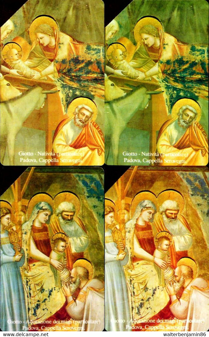 G 189/190 C&C 2246/2247 4 SCHEDE USATE NATALE GIOTTO VARIANTE COLORI DIVERSI - Erreurs & Variétés