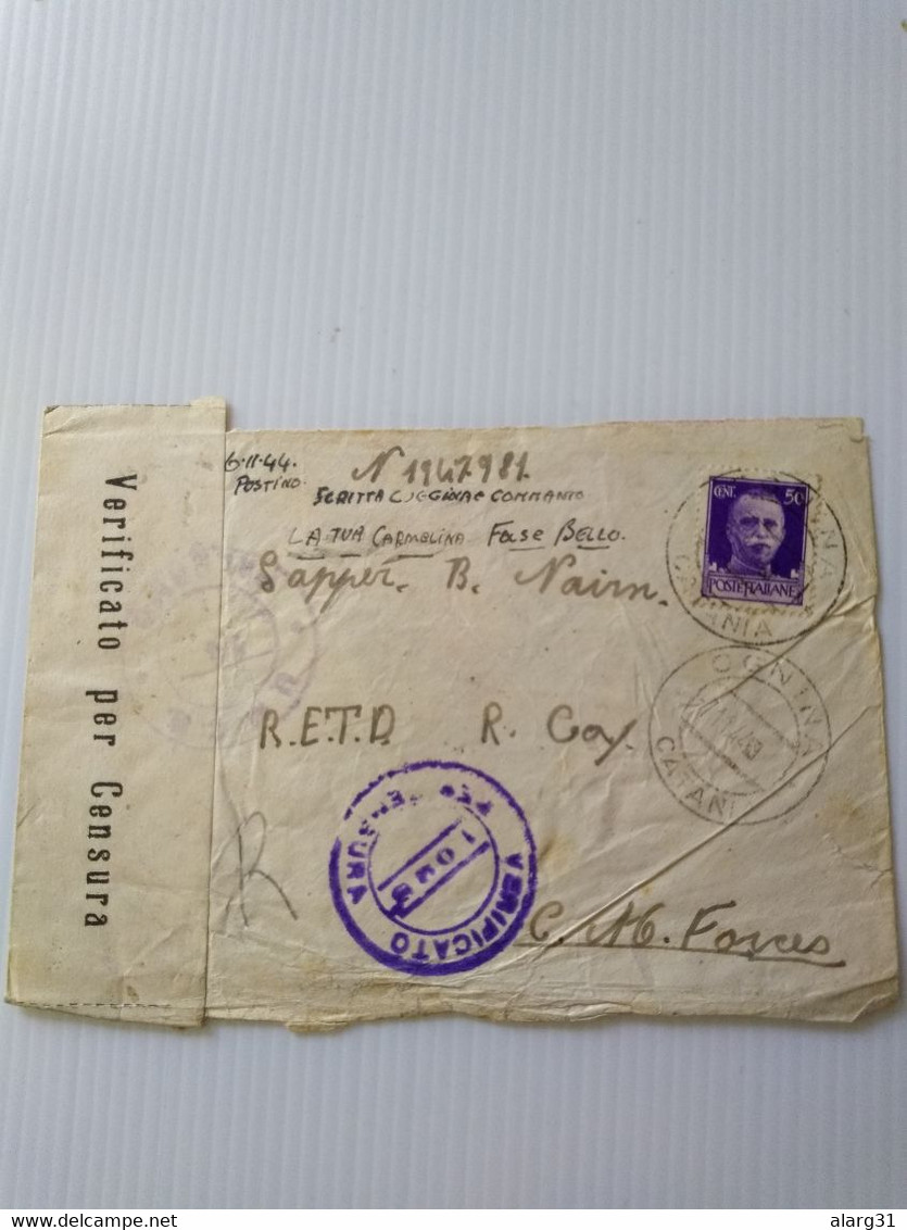 Italia.ognina Catania.sicilia.lettera Posta Militare.censura.7/nov/1944..e7 Reg Post Conmems For Post - Anglo-american Occ.: Sicily