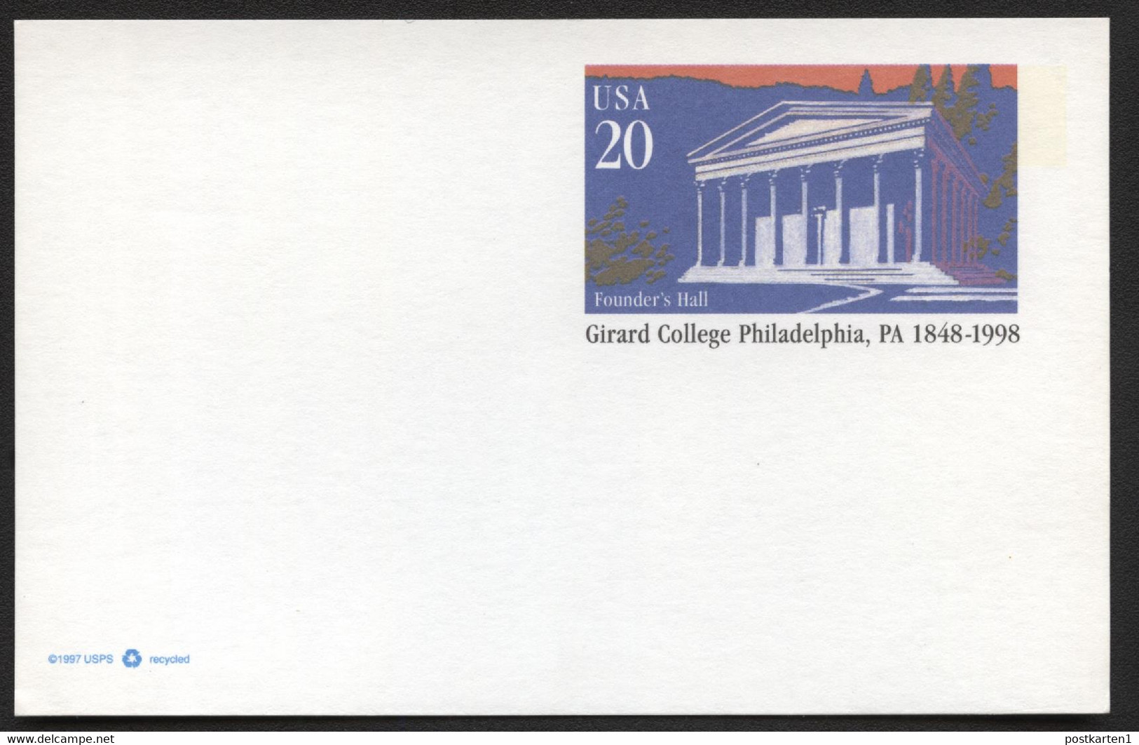 USA UX292 Postal Card Founder's Hall Girard College Philadelphia PA Mint 1998 - 1981-00