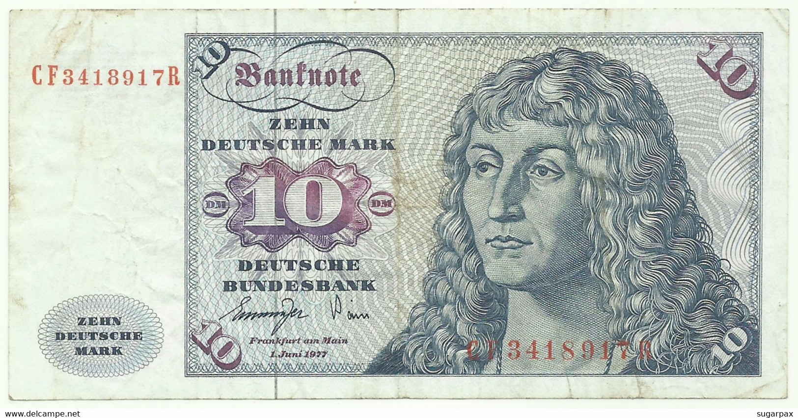 Germany ( Federal Republic ) - 10 Deutsche Mark - 1.6.1977 - Pick: 31.b - Prefix CF & Sufix R - 10 DM