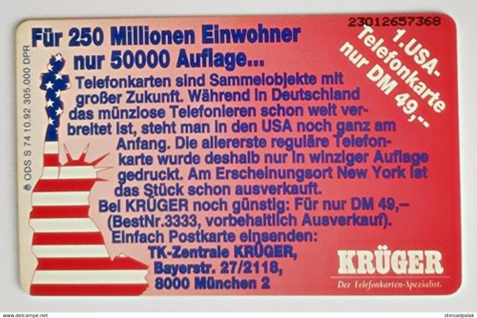 GERMANY Phone Card Telefonkarte Deutsche Telkom1992 12DM 305000 Have Been Issued - Other & Unclassified