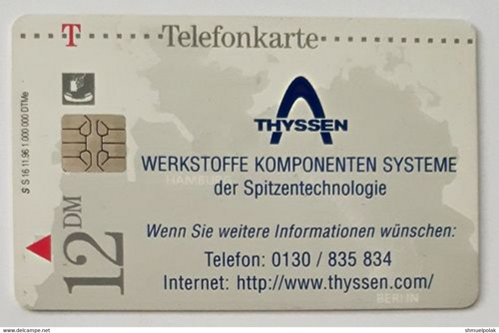 GERMANY Phone Card Telefonkarte Deutsche Telkom1996 12DM 1000000 Have Been Issued - Andere & Zonder Classificatie