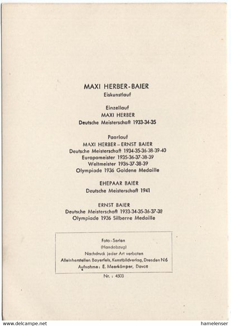 53995 - Deutsches Reich - 1936 - AnsKte Maxi Herber & Ernst Baier - Olympische Spiele