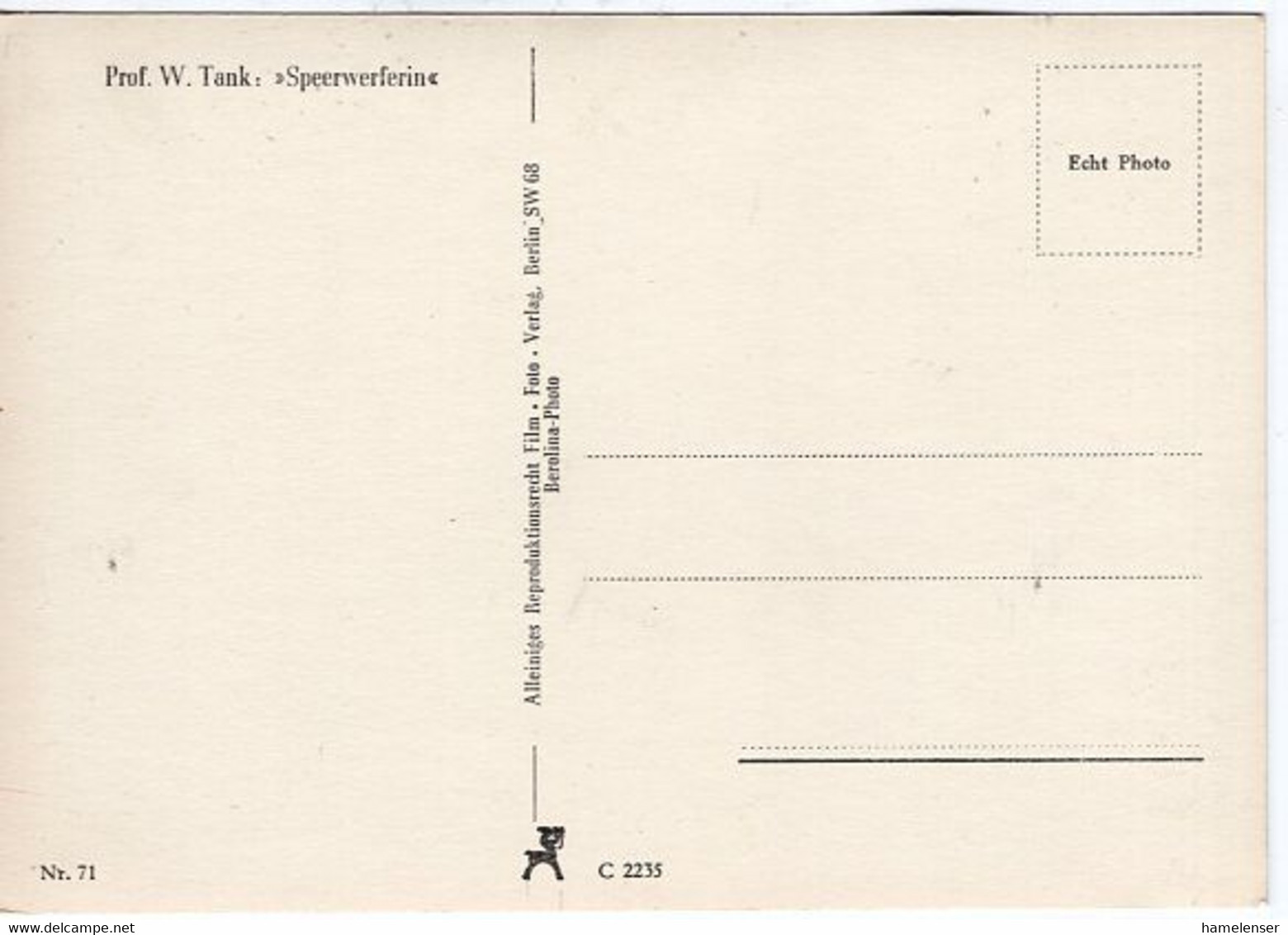 54005 - Deutsches Reich - 1936 - AnsKte "Speerwerferin", Ungebraucht - Olympische Spelen