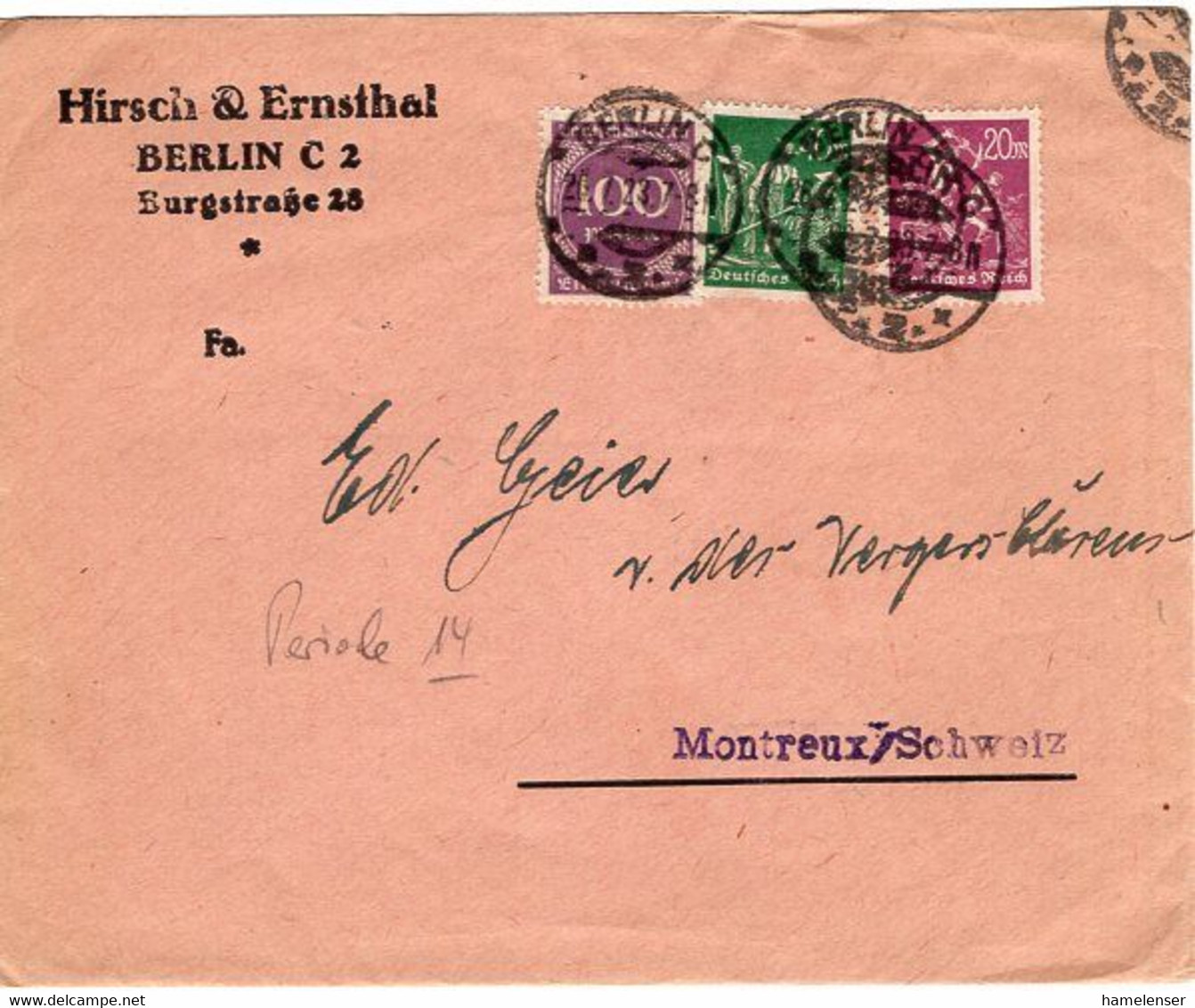 54055 - Deutsches Reich - 1923 - 100M MiF A Bf BERLIN -> Schweiz - Brieven En Documenten