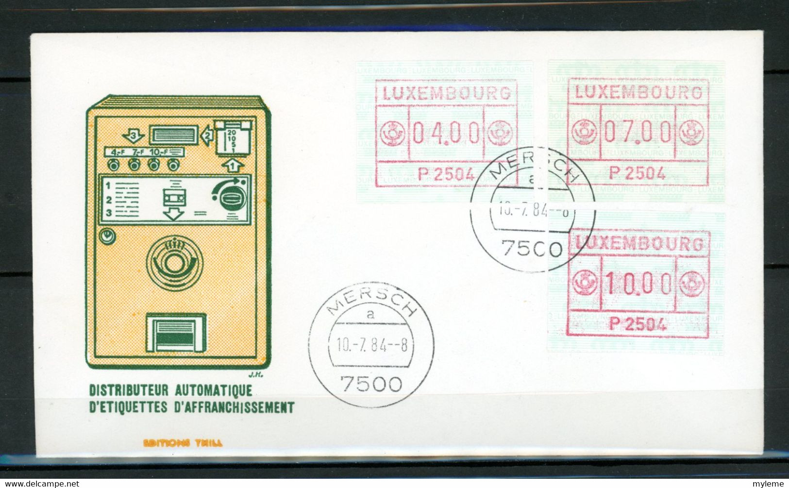 AC9-2 Mersch FDC Avec Timbres De Distributeurs 4f, 7f Et 10f  A Saisir !!! - Postage Labels