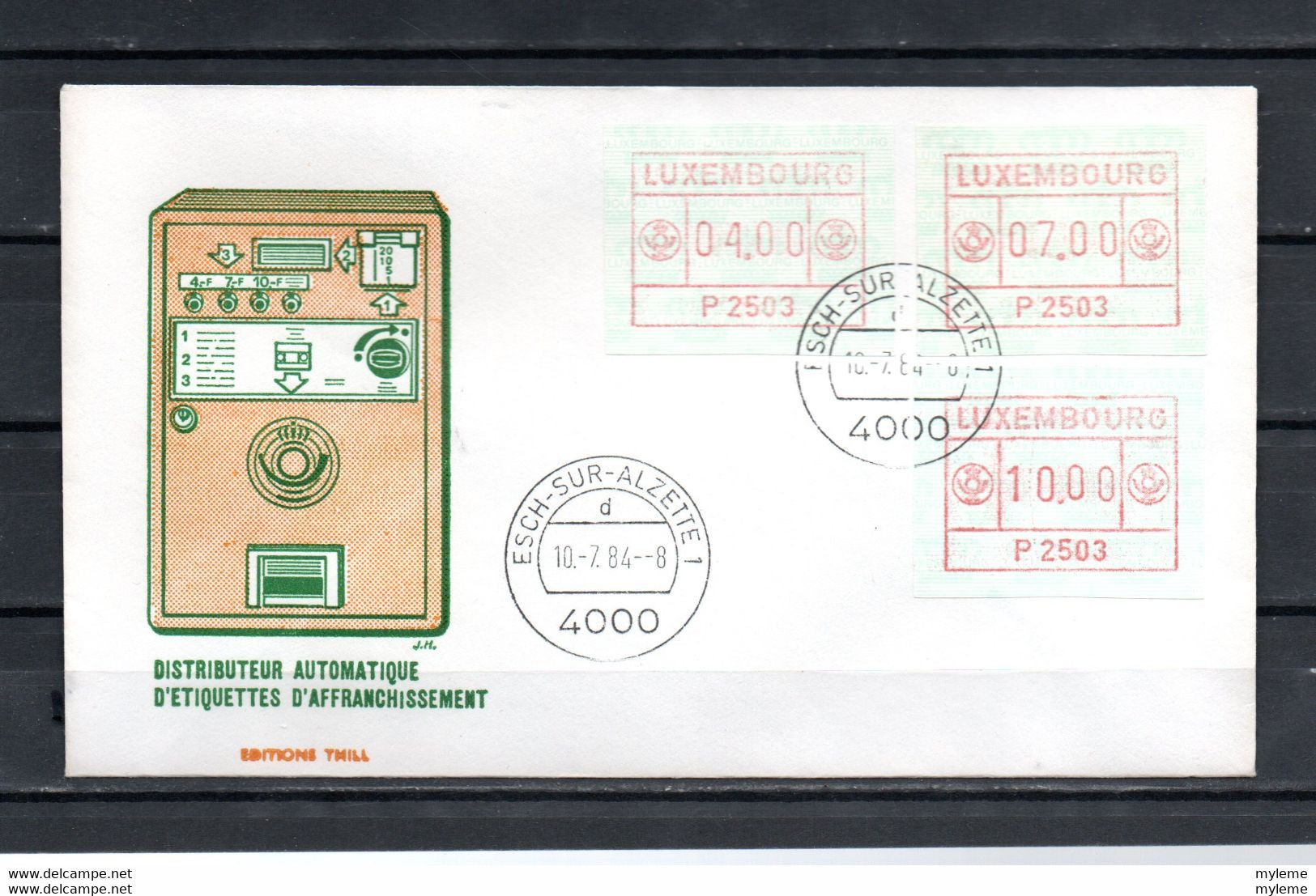 AC9-1 Esch Sur Alzette FDC Avec Timbres De Distributeurs 4f, 7f Et 10f  A Saisir !!! - Postage Labels