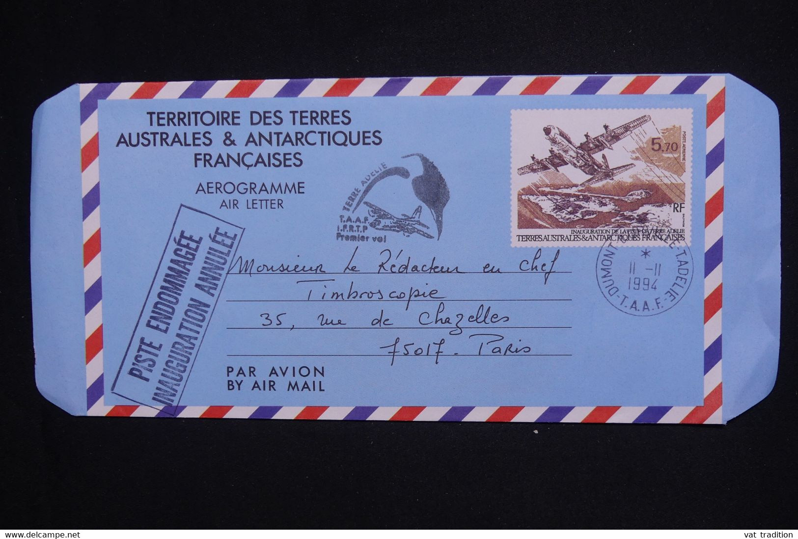 T.A.A.F.  - Aérogramme Pour La France En 1994 - L 128851 - Postwaardestukken