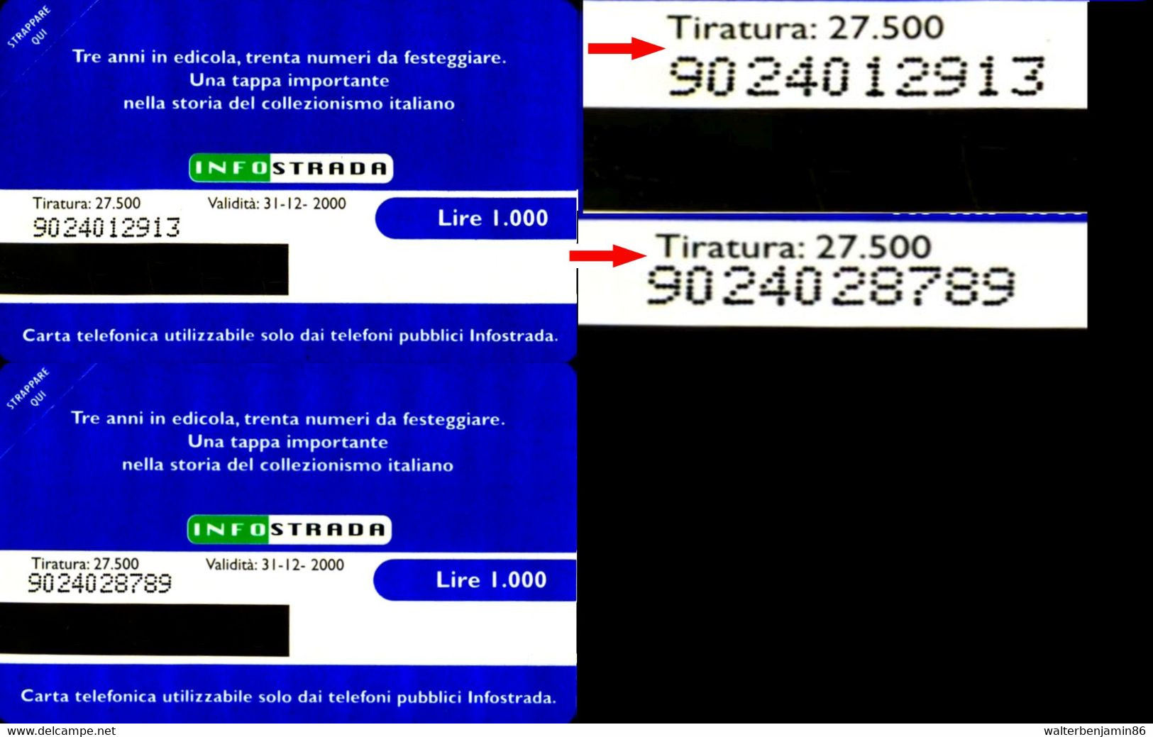 G INF 34 C&C 8034 2 SCHEDE INFOSTRADA TUTTOCARD VARIANTE OCR IN ALTO - Erreurs & Variétés