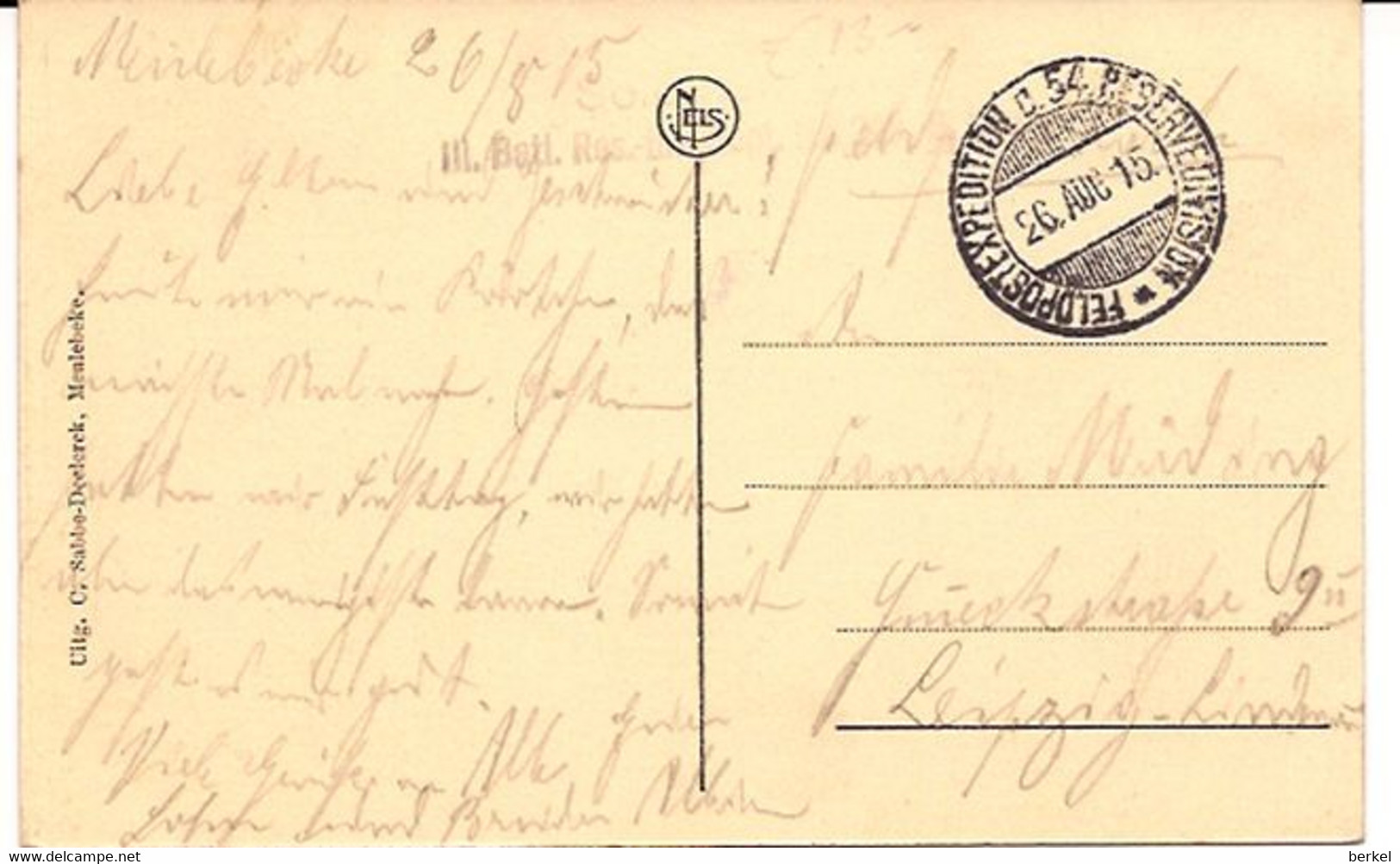 MEULEBEKE DE MARKT  FELDPOST GESTEMPELD 1915  Uitg Sabbe  Re   915/d1 - Meulebeke