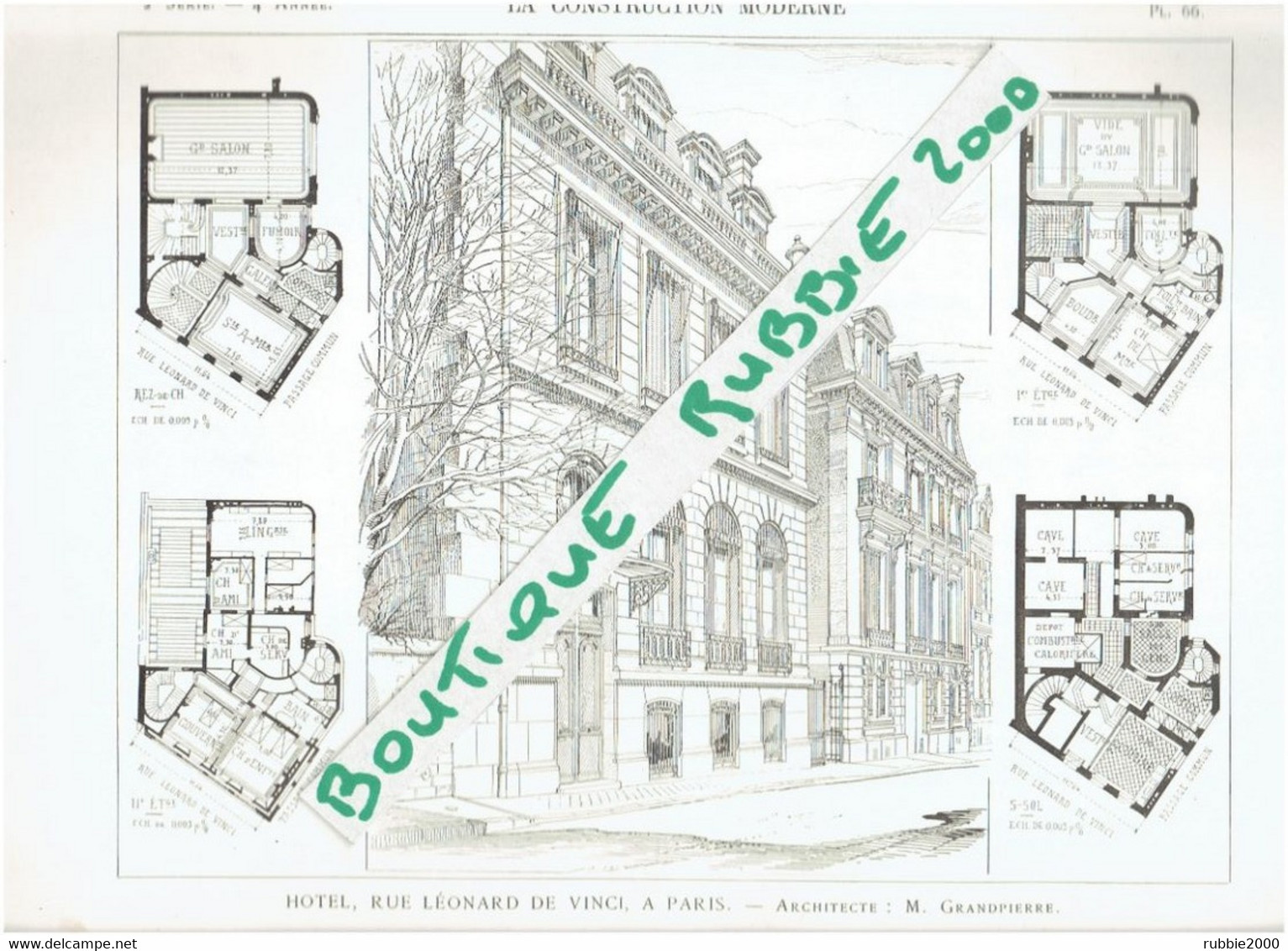 PLAN DESSIN 1898 PARIS 16° IMMEUBLE 10 RUE LEONARD DE VINCI ARCHITECTE GRANDPIERRE - Paris